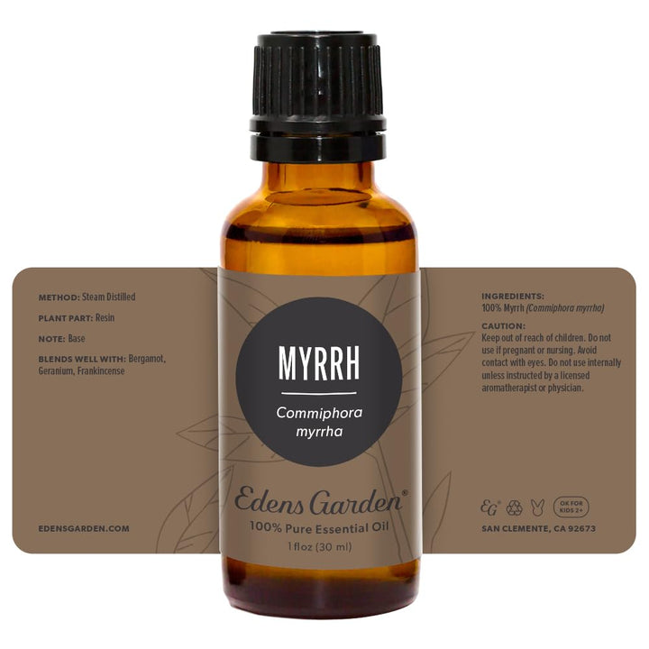 Edens Garden Myrrh essential oil supported by licensed aromatherapy team.