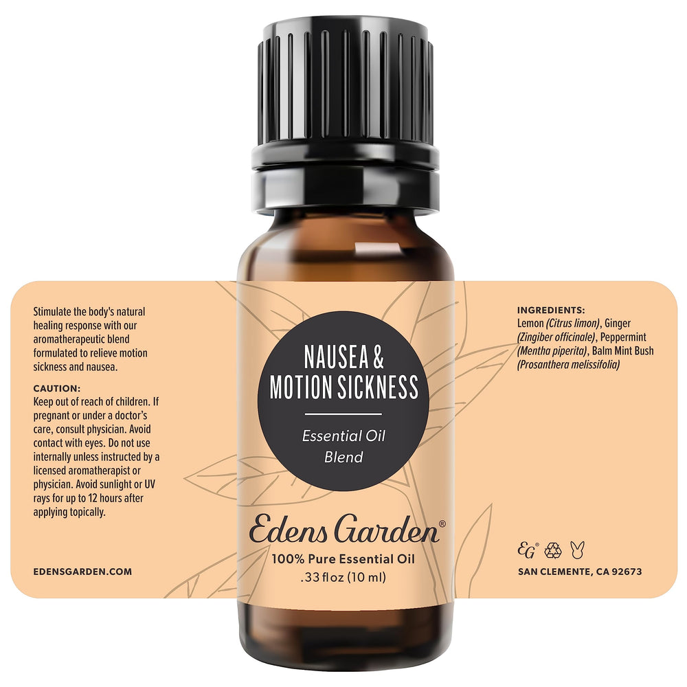Edens Garden Nausea & Motion Sickness blend in a cozy diffuser setup.