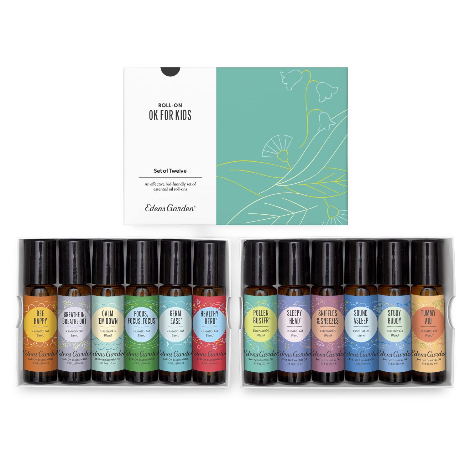 Edens Garden OK For Kids Roll-On Set packaging showing kid-friendly calming blends