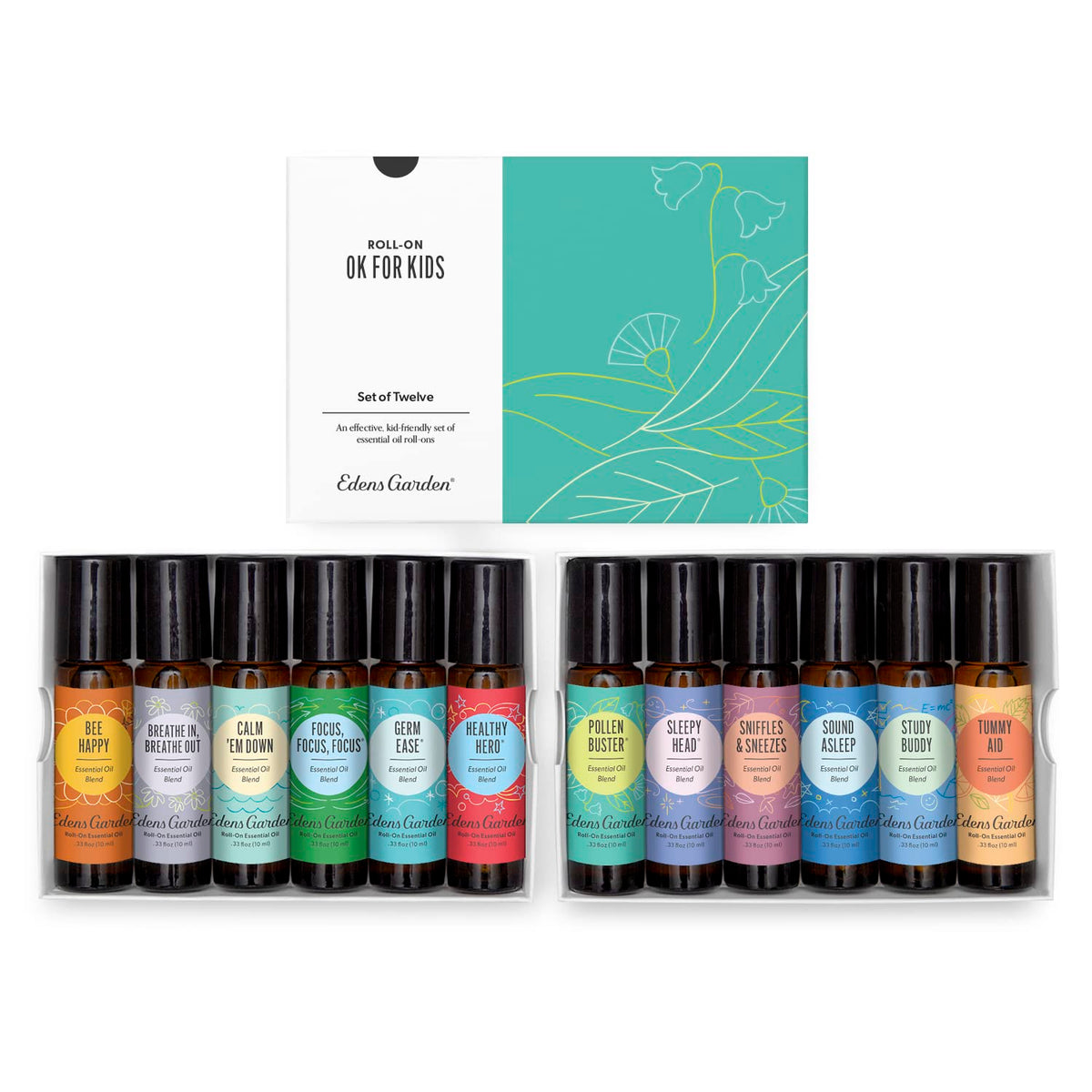 Edens Garden OK For Kids Roll-On Set packaging showing kid-friendly calming blends