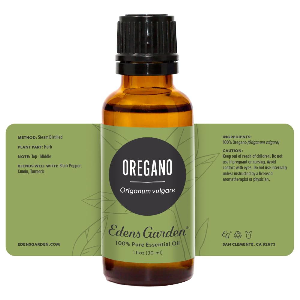 Edens Garden oregano essential oil laundry use suggesting fresh, clean textiles.