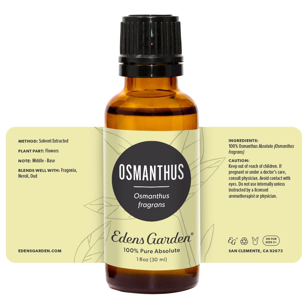 GC-MS report label for Edens Garden Osmanthus oil showing batch transparency
