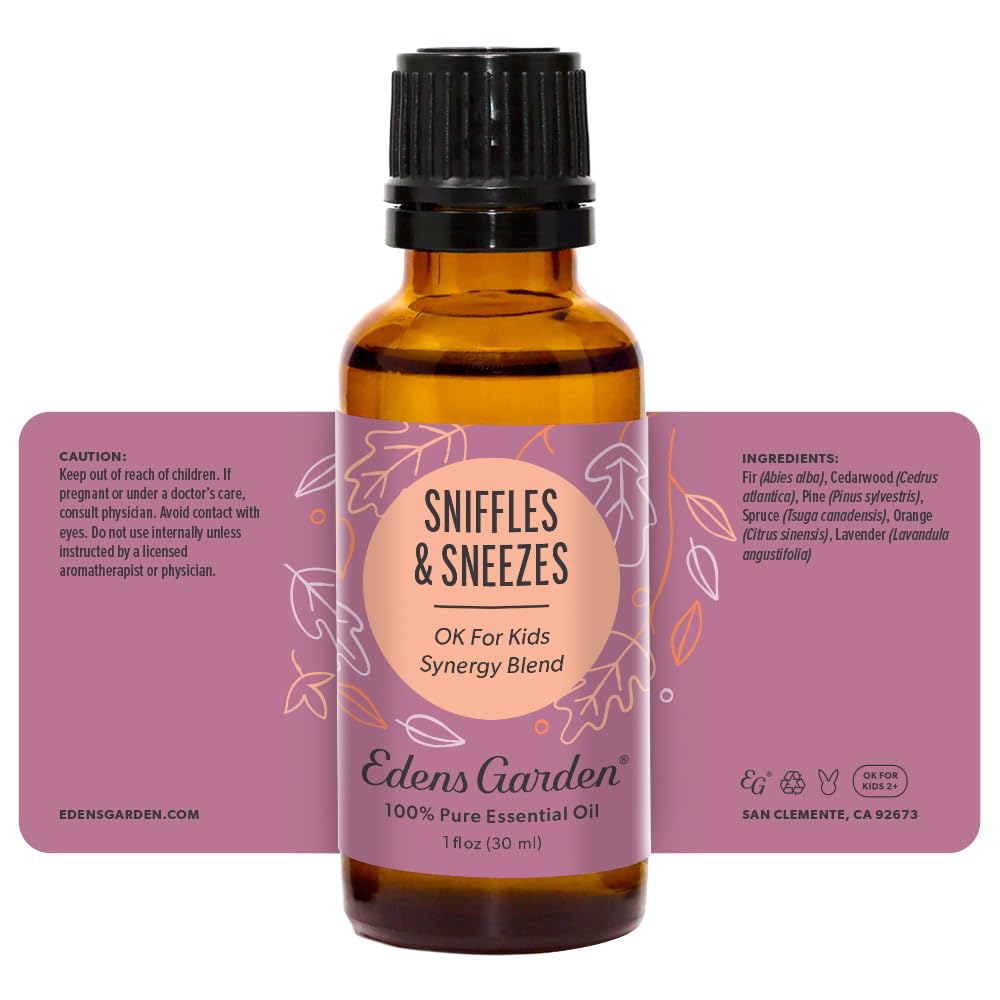 Edens Garden Sniffles & Sneezes label detail showing brand and product name
