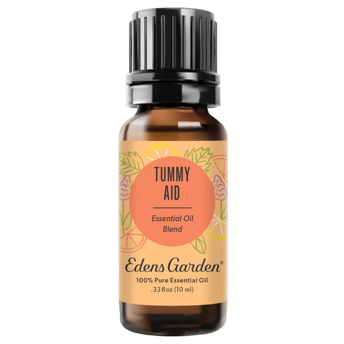 Edens Garden Tummy Aid diffuser bottle in calming aromatherapy setup.