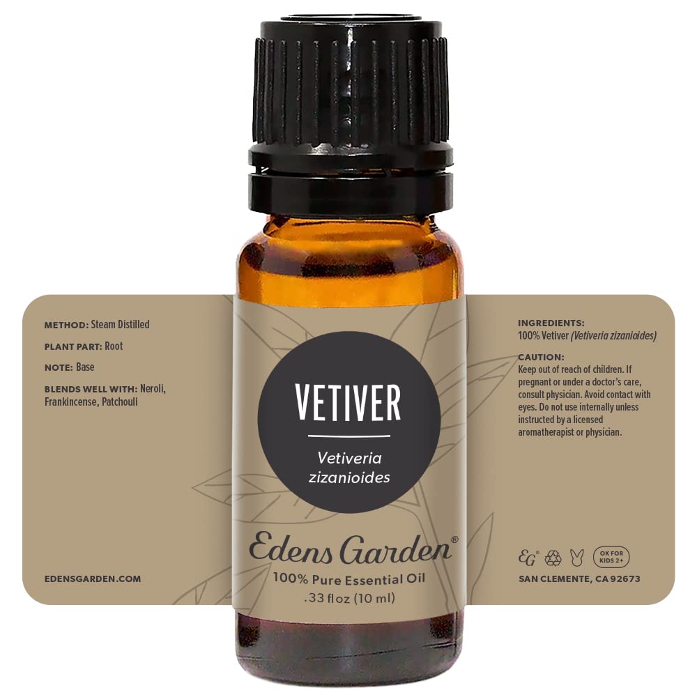 Edens Garden Vetiver essential oil packaging and care tips