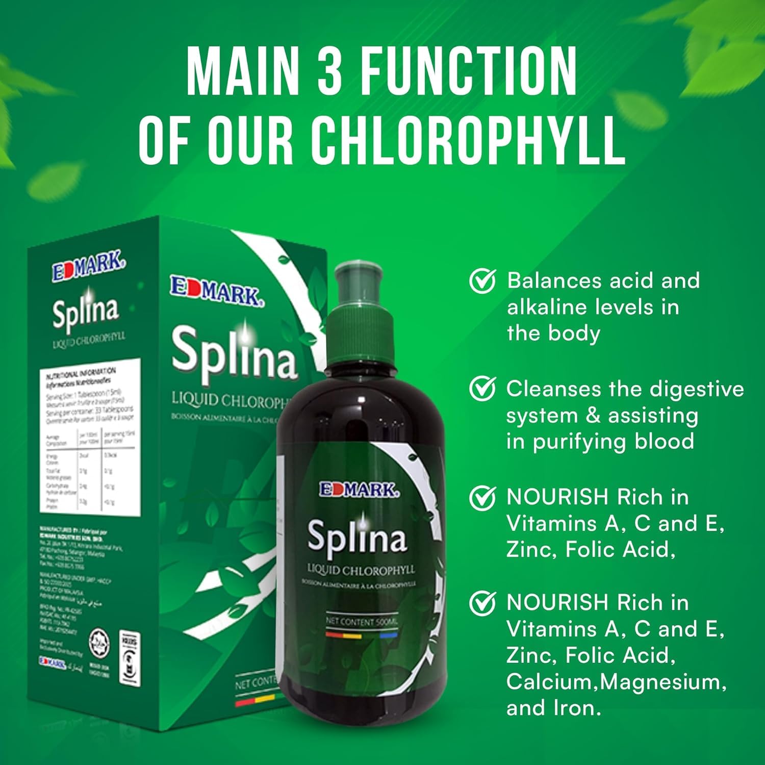 Pour and mix EDMARK Splina Liquid Chlorophyll into water or smoothies