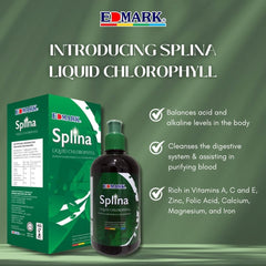 EDMARK Splina Liquid Chlorophyll is poured into a glass for a refreshing drink