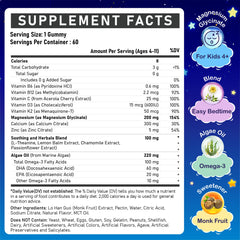 Edmmyliy Kids Gummies bottle back showing nutrition details and 200mg magnesium.