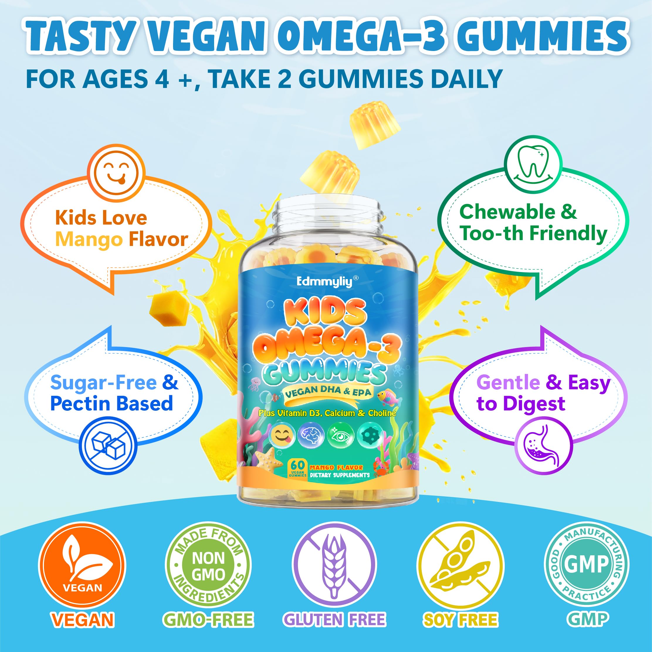Edmmyliy Kids Omega3 Gummies daily-use image suggests easy routine for busy families.