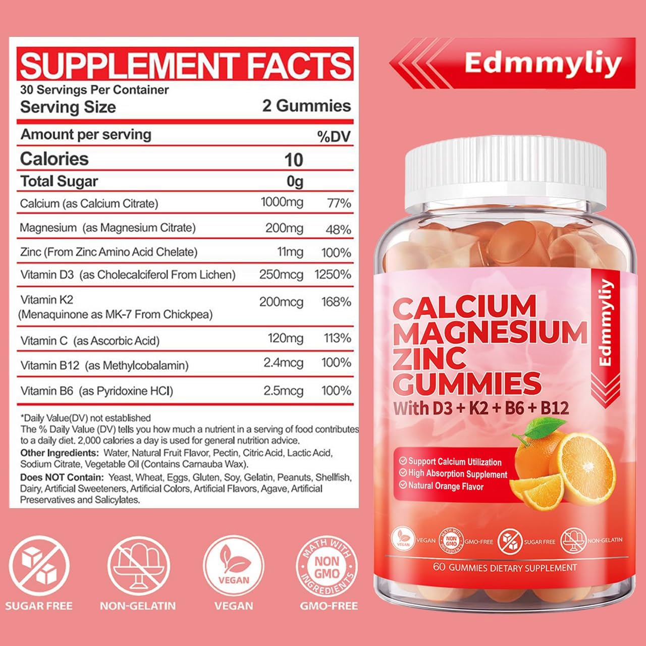 Edmmyliy orange-flavor gummies close-up for daily immune support.