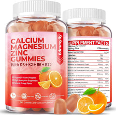 Edmmyliy sugar-free calcium magnesium zinc gummies orange bottle for immune support.