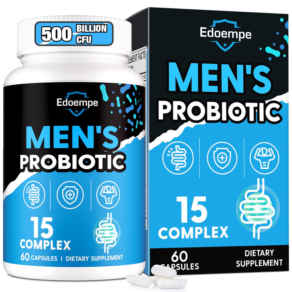 Edoempe Probiotics for Men bottle with 500B CFU supports daily digestive balance.