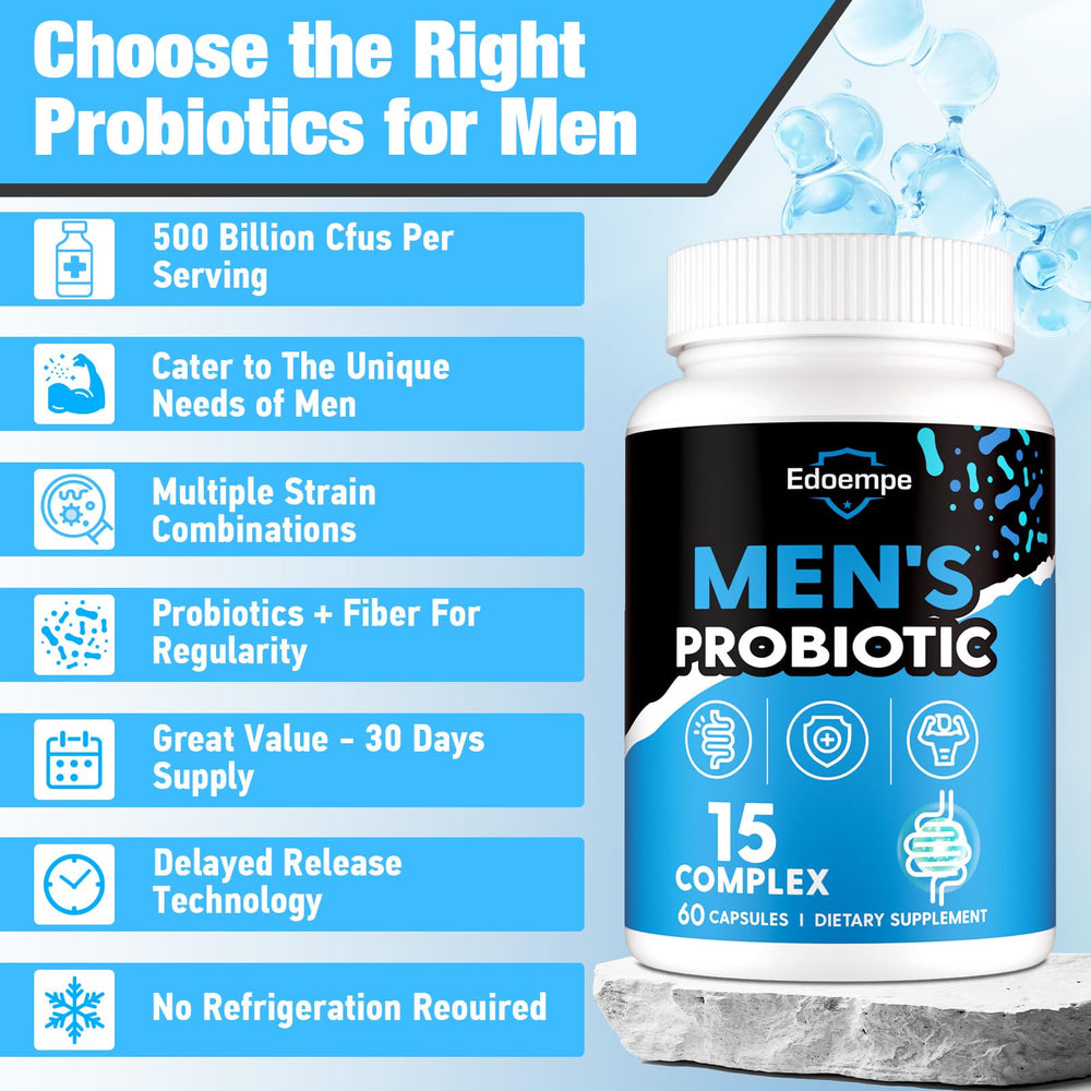 An organic fiber blend from Edoempe Probiotics for Men supports comfortable digestion.
