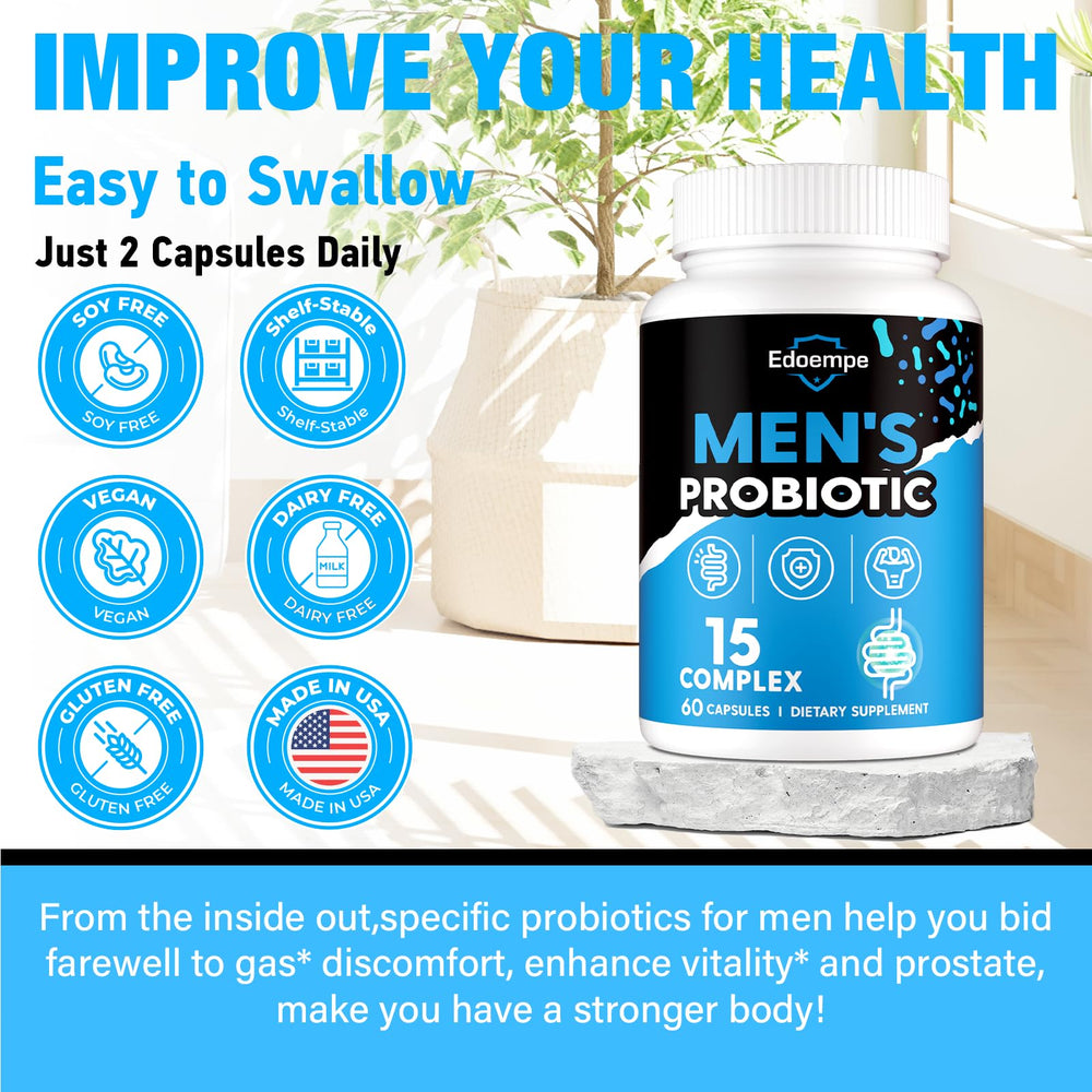On-the-go daily use with Edoempe Probiotics for Men bottle.