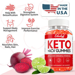 EDUDYF Keto ACV Gummies gluten-free vegan formula label communicates inclusivity and safety.