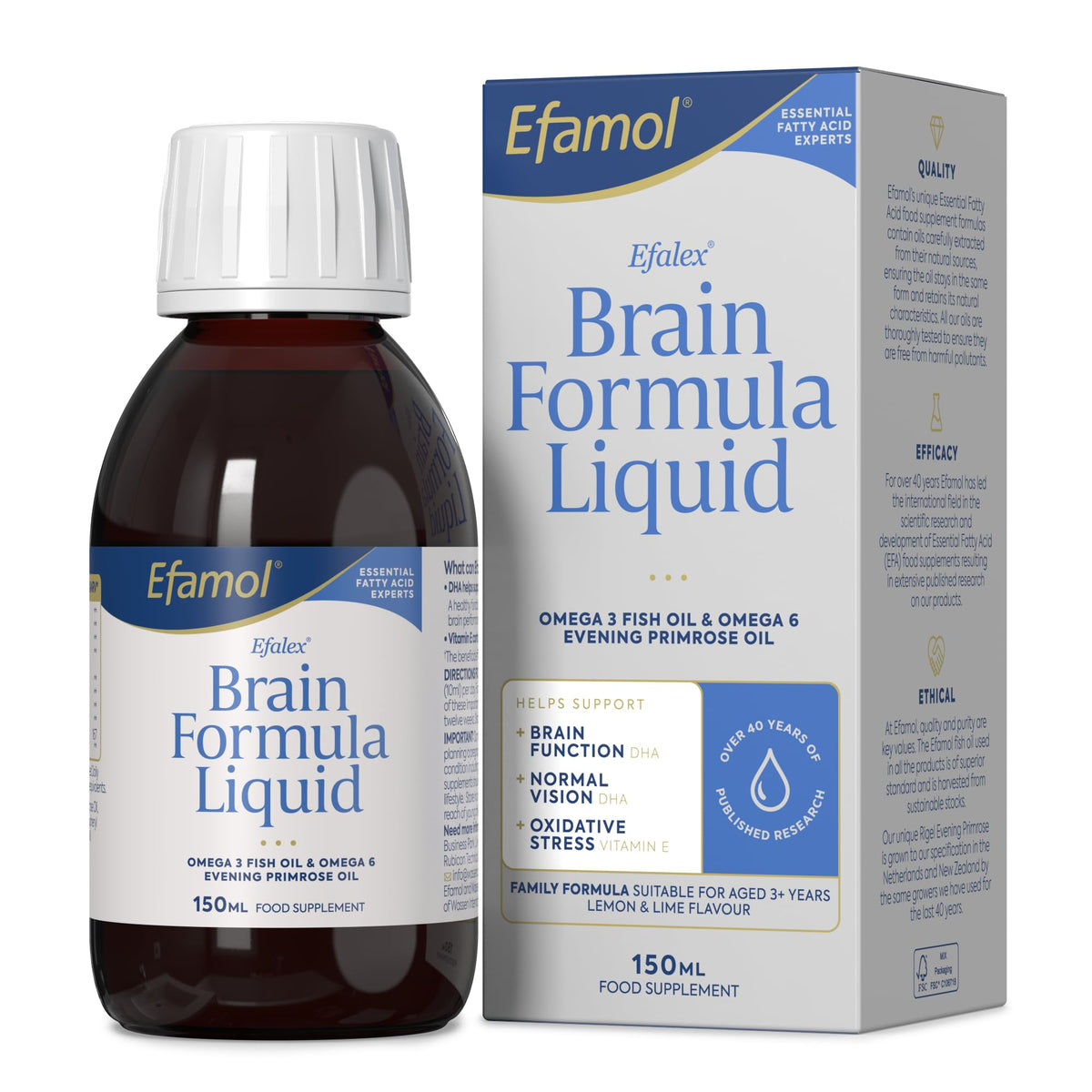 Efamol Efalex bottle with lemon-lime flavor may support daily cognitive function and vision