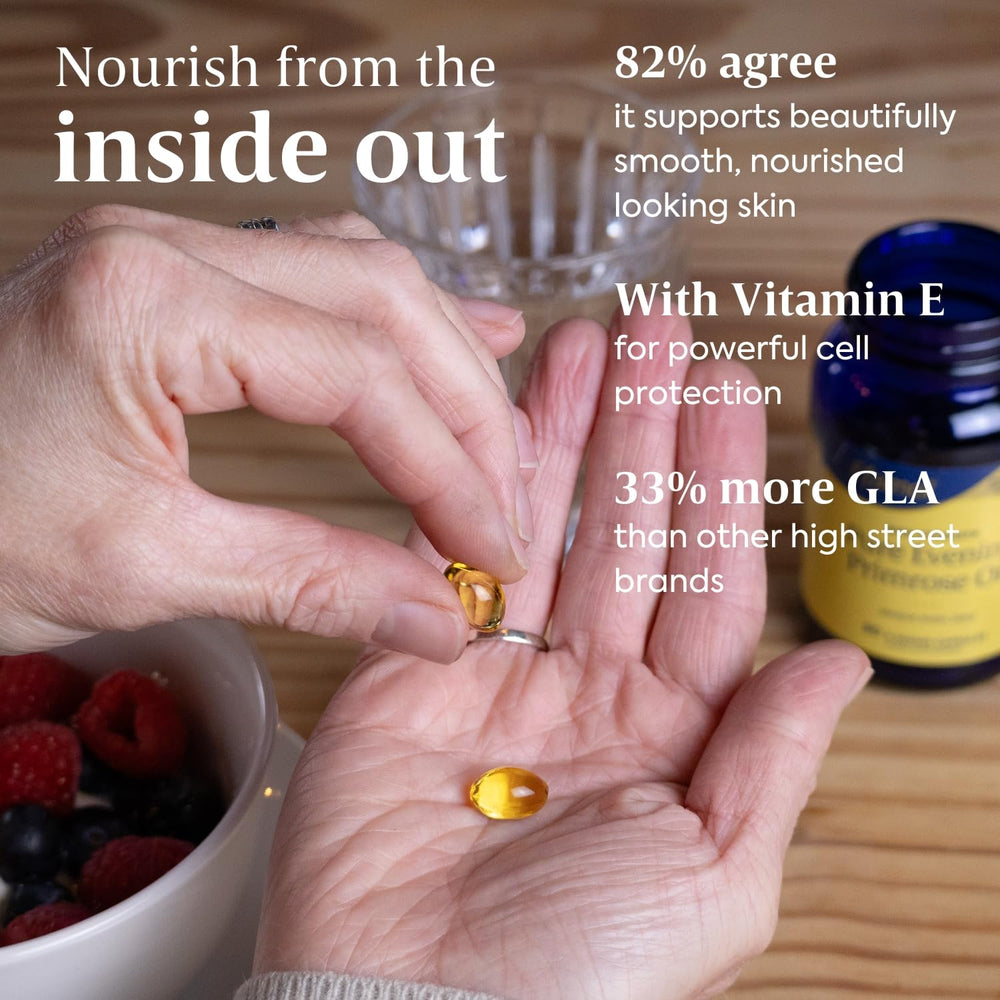 Efamol Evening Primrose Oil pour demonstrates easy-to-use bottle.
