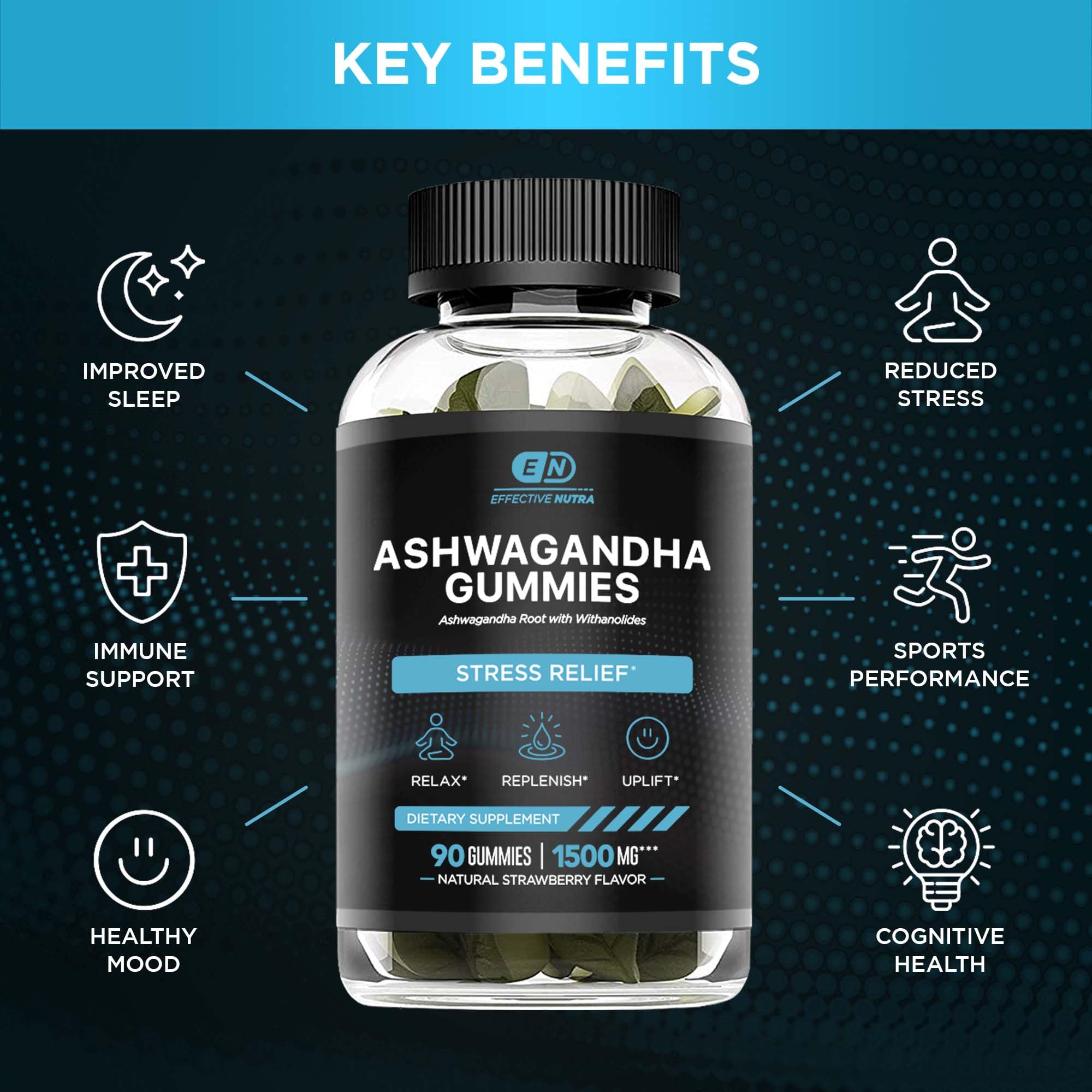 Effective Nutra Ashwagandha Gummies close up of natural berry flavor