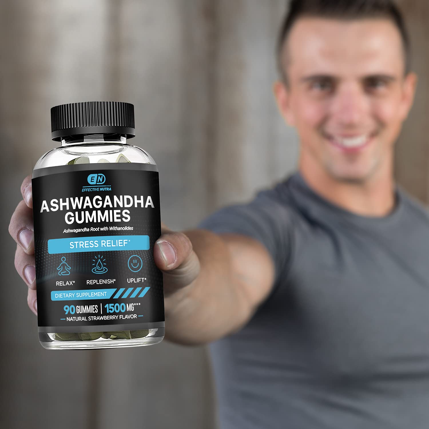 Effective Nutra Ashwagandha Gummies serving cup demonstrates convenient daily dosing