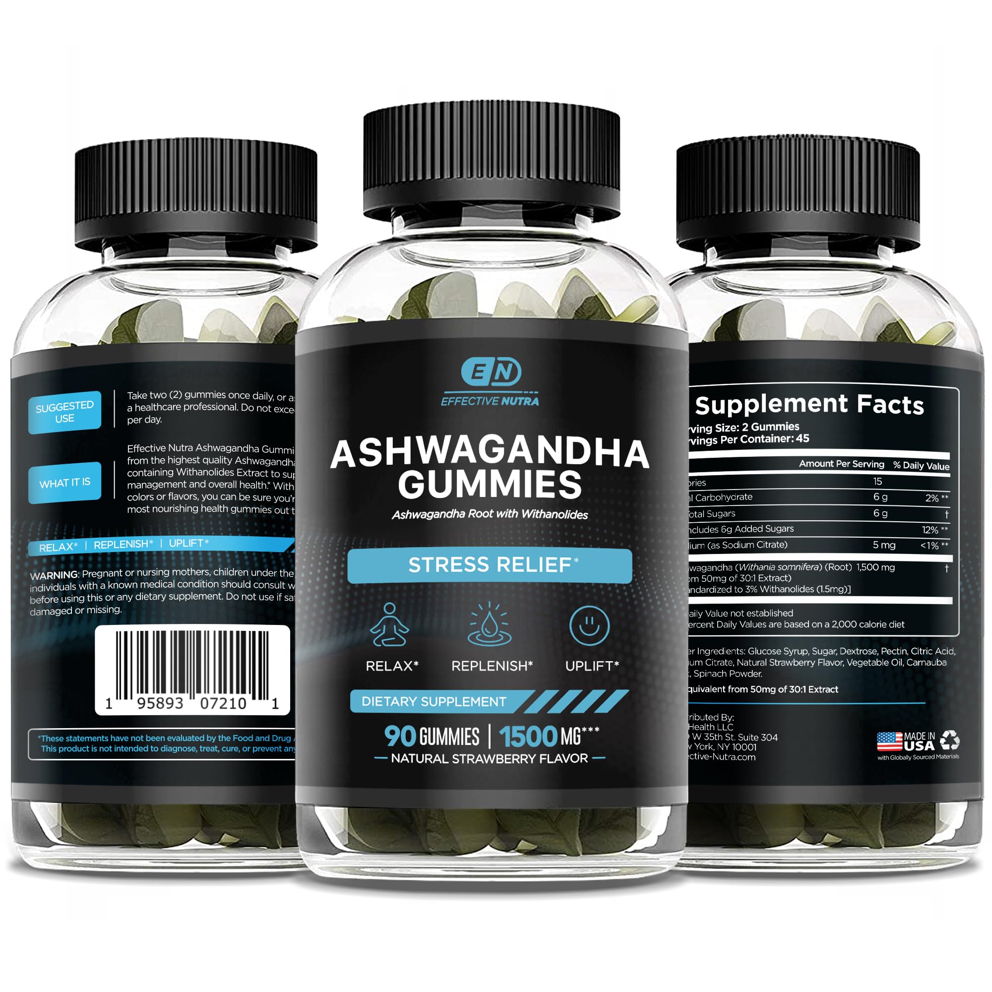 Effective Nutra Ashwagandha Gummies vegan gluten free seal on packaging