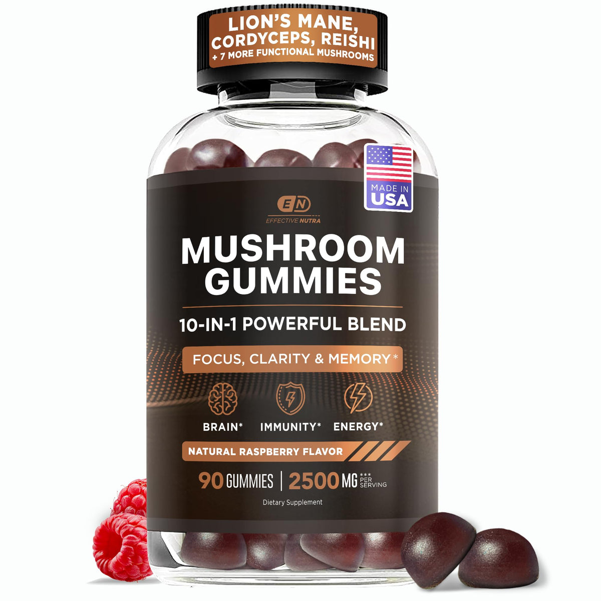 Effective Nutra Mushroom Gummies raspberry bottle offers tasty daily focus support.