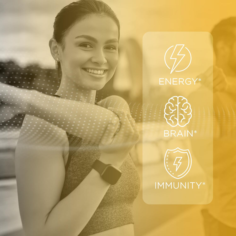 Berry-flavored gummies emphasize tasty, sugar-free energy and focus support.