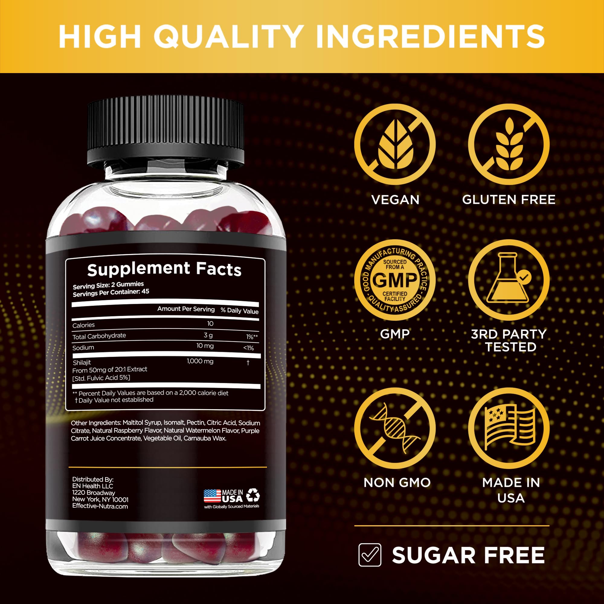 Label closeup highlights vegan, gluten-free ingredients and clean formulation.