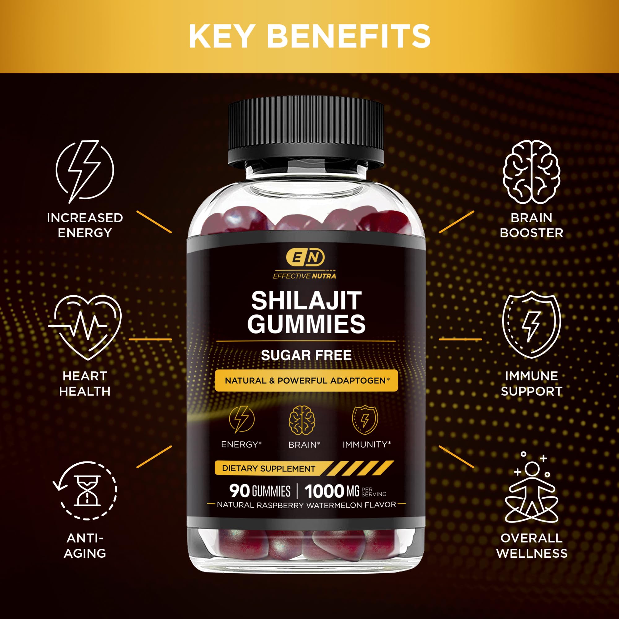 Texture closeup shows chewy gummies with berry flavor for easy daily use.