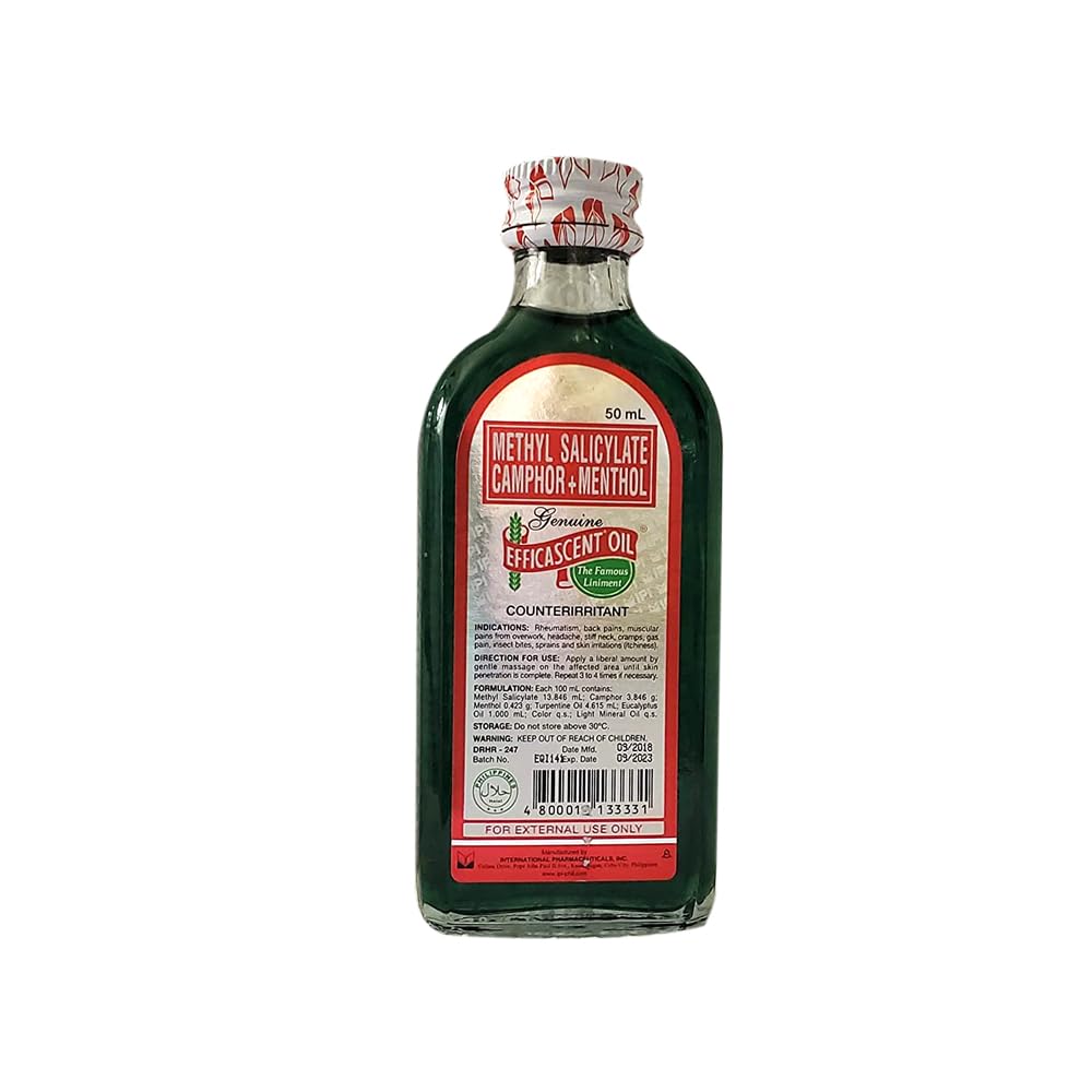 Efficascent Oil 50ml bottle close-up for convenient everyday muscle support.