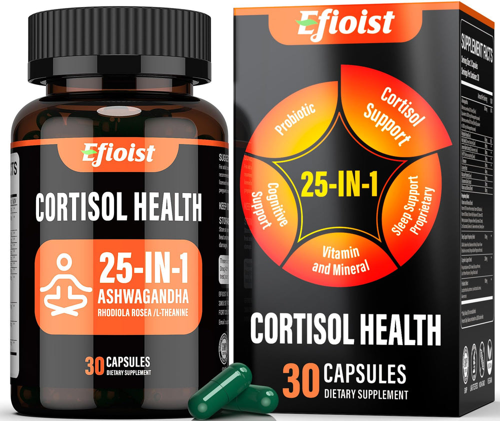 Efioist cortisol supplement bottle shown for daily cortisol support and balance.