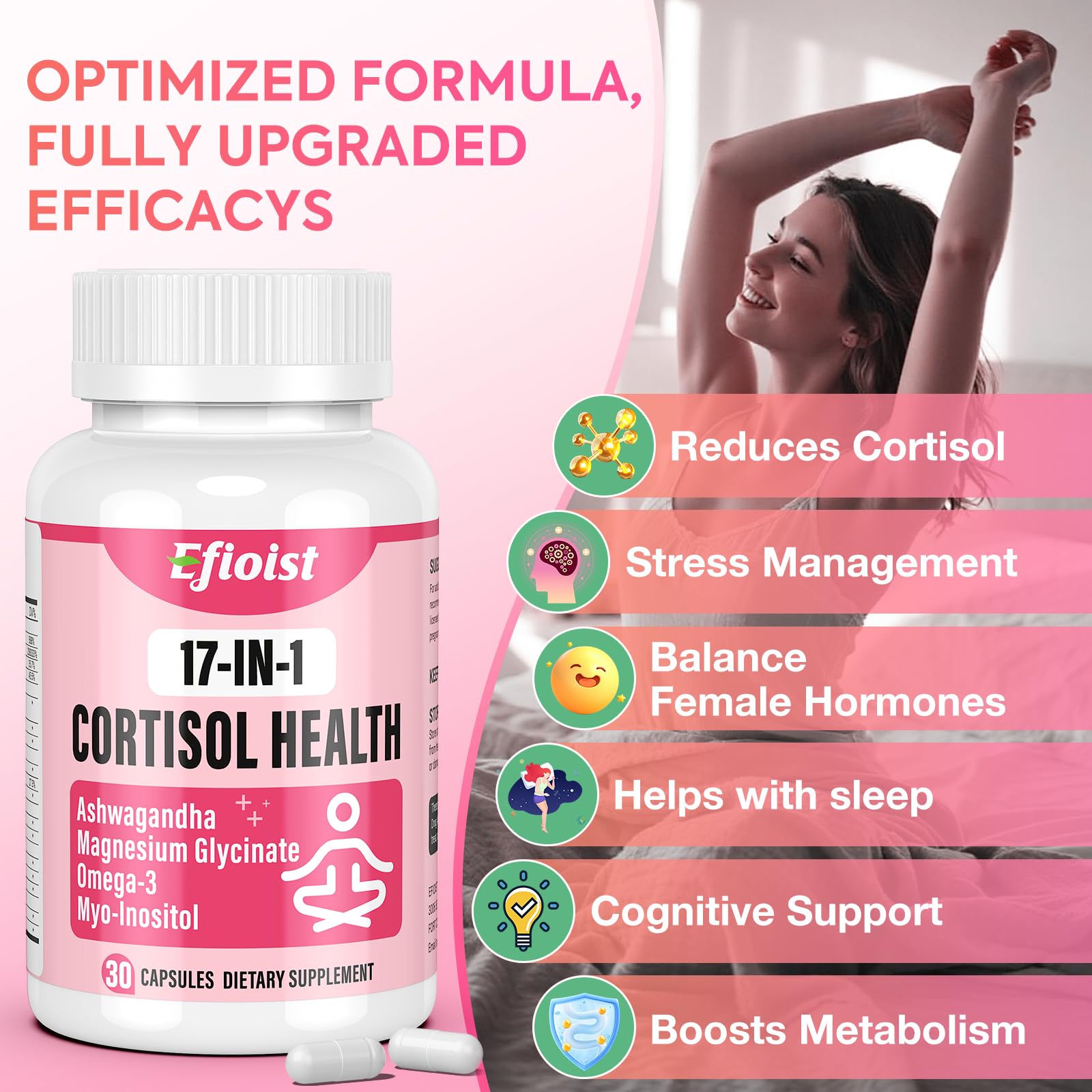 Efioist cortisol supplement with glass of water for daily use