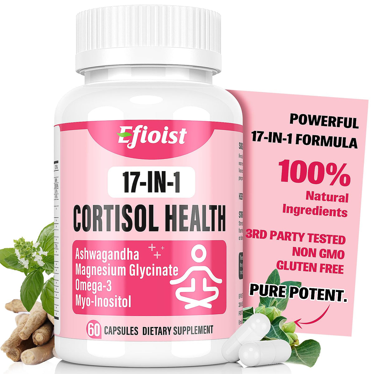 Efioist Cortisol Supplement for Women bottle front showing a calm mood.