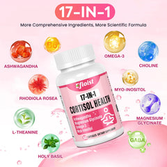 Efioist Cortisol Supplement ingredients panel with 17 botanicals.