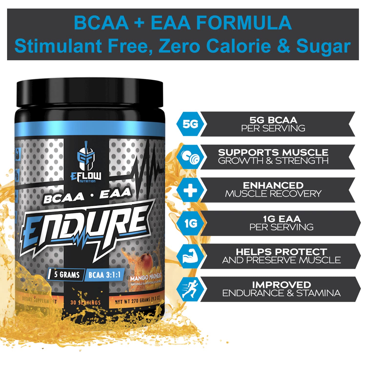 Endure mango label highlights amino acids and electrolytes for hydration
