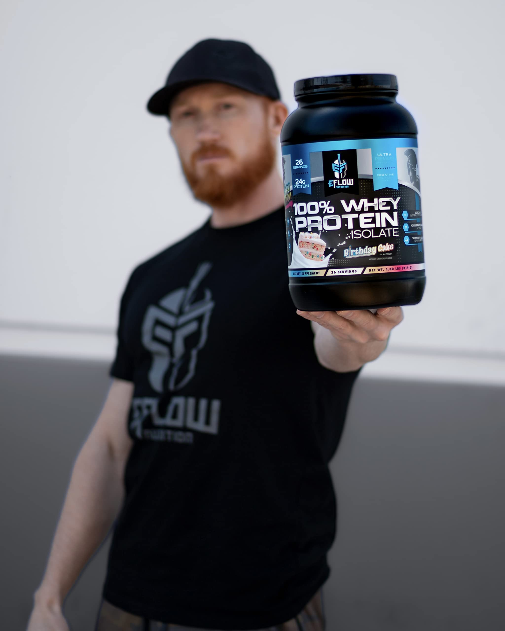 eFlow Nutrition whey isolate powder close-up highlighting low carb formulation