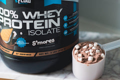 eflow Nutrition whey isolate bottle close-up emphasizing lactose-free formula