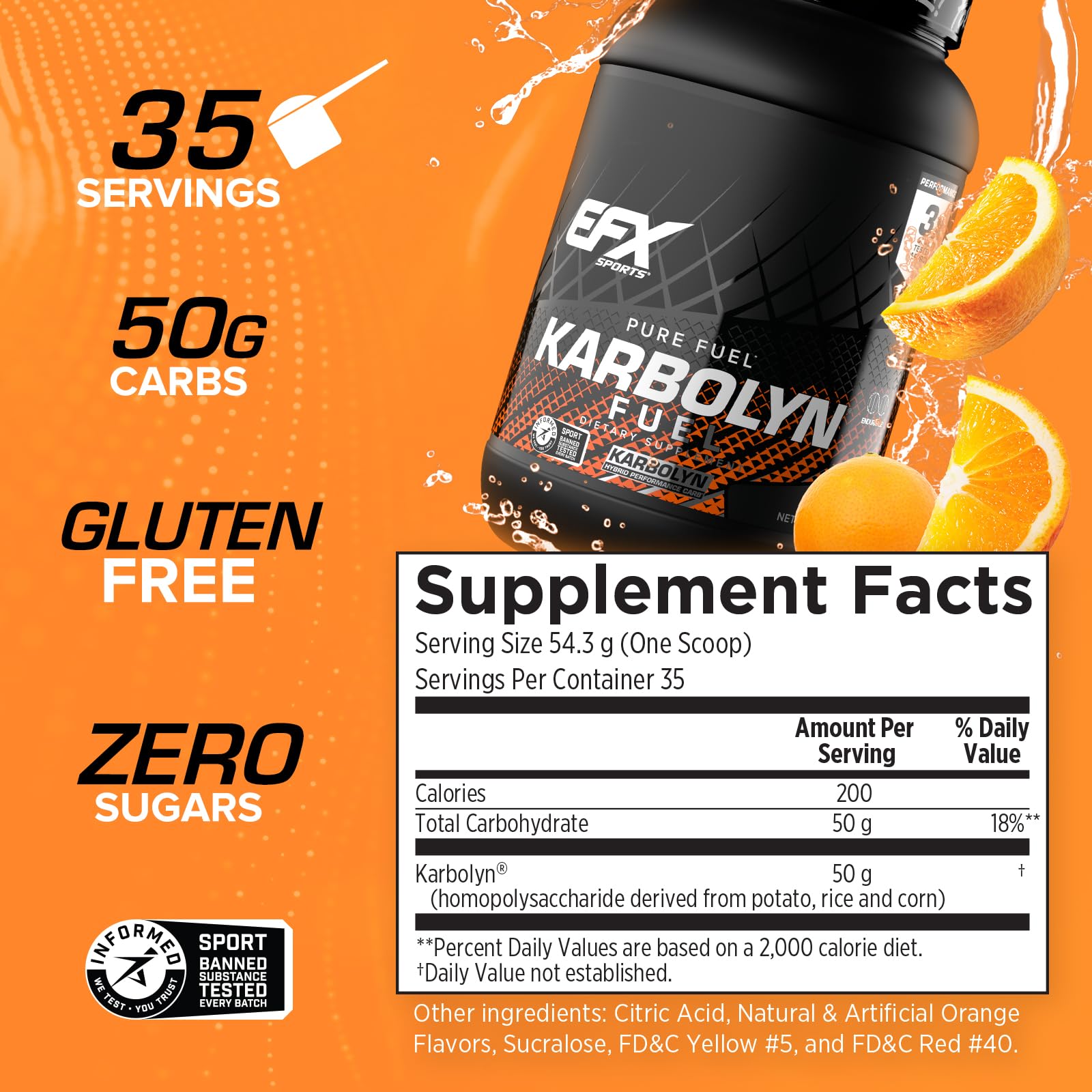 Close-up of EFX Karbolyn Fuel label highlighting vegan, stimulant-free formula.