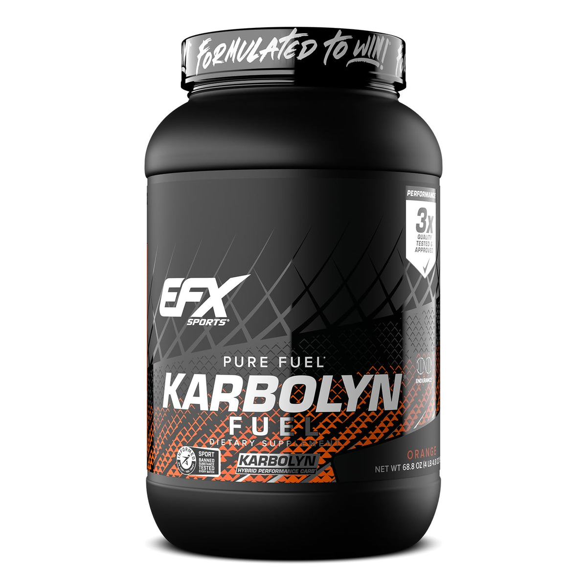 EFX Karbolyn Fuel orange tub front view for fast-absorbing carbohydrate support.