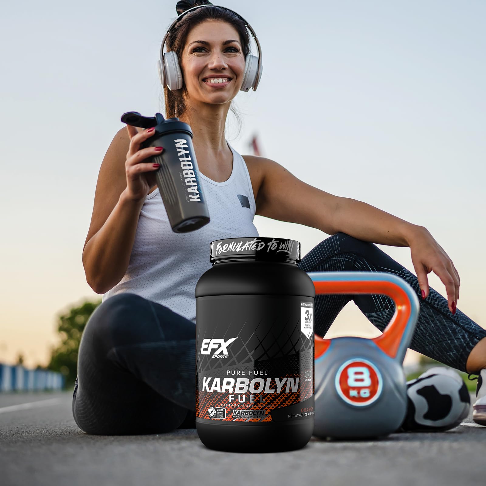 EFX Karbolyn Fuel serving scoop with glass illustrating quick consumption.