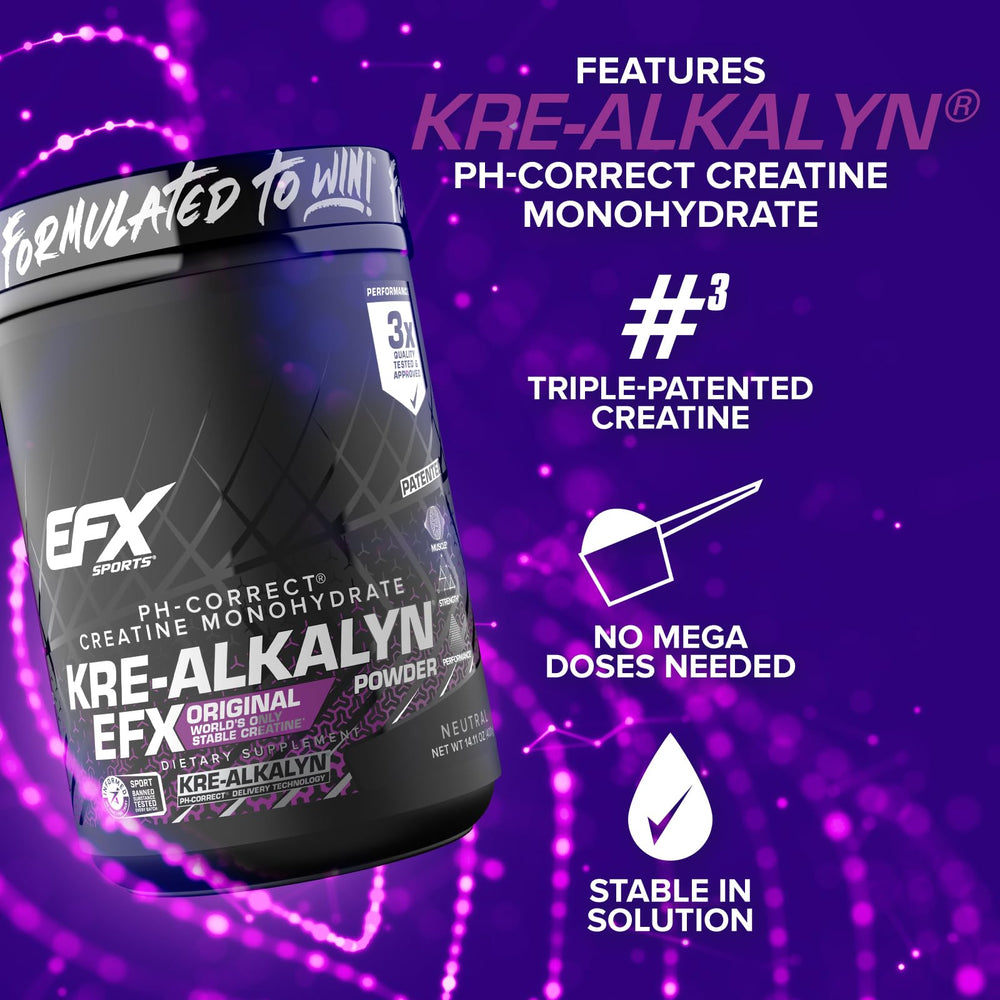 EFX Kre-Alkalyn powder scoop emphasizes precise, convenient dosing