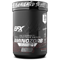 EFX Sports Aminozorb Elite 21 bottle label showing a full spectrum amino blend for recovery potential