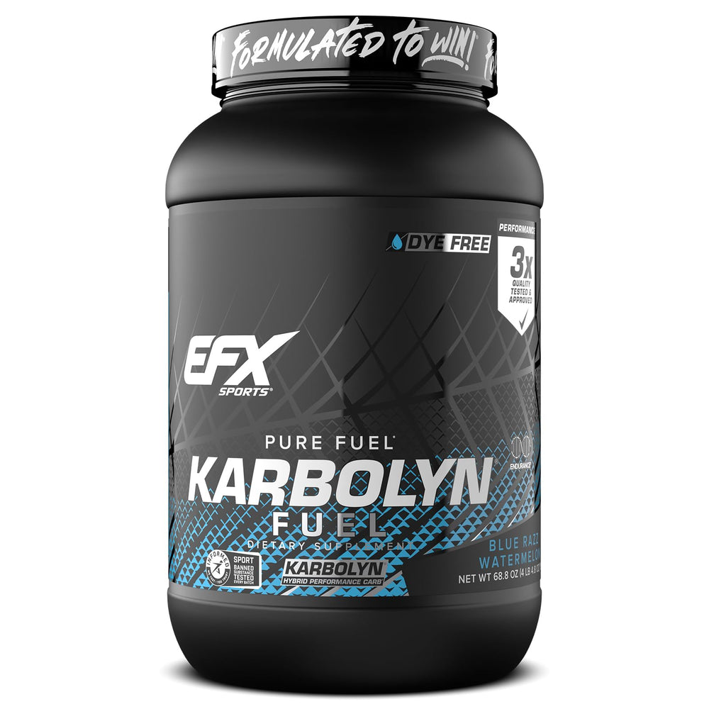 EFX Sports Karbolyn Fuel bottle-front shows label and quick energy for workouts.