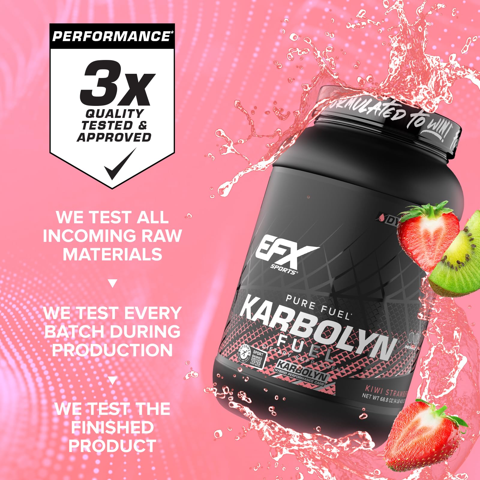 EFX Karbolyn Fuel ingredients list showing potato, rice, and corn blend for fast absorption.