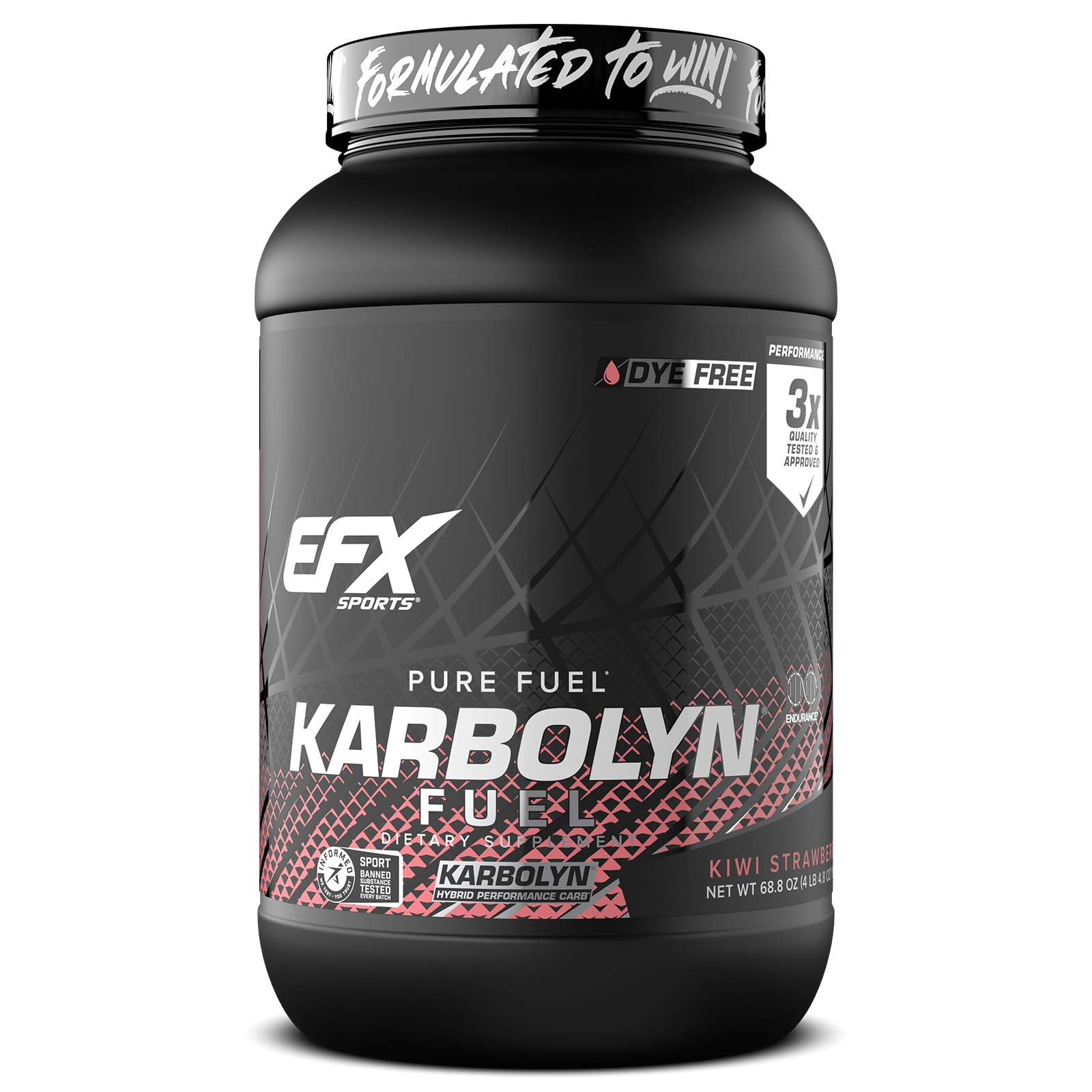 EFX Karbolyn Fuel kiwi strawberry tub with scoop, fast-acting energy for workouts.