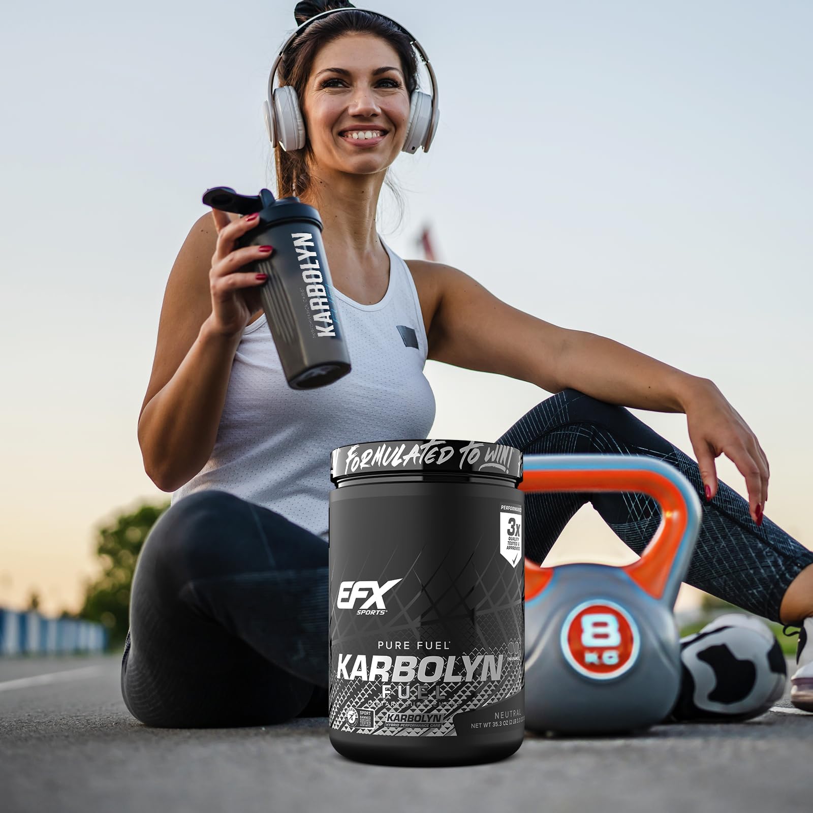 EFX Sports Karbolyn Fuel closeup reveals potato, rice, corn sources for clean energy.
