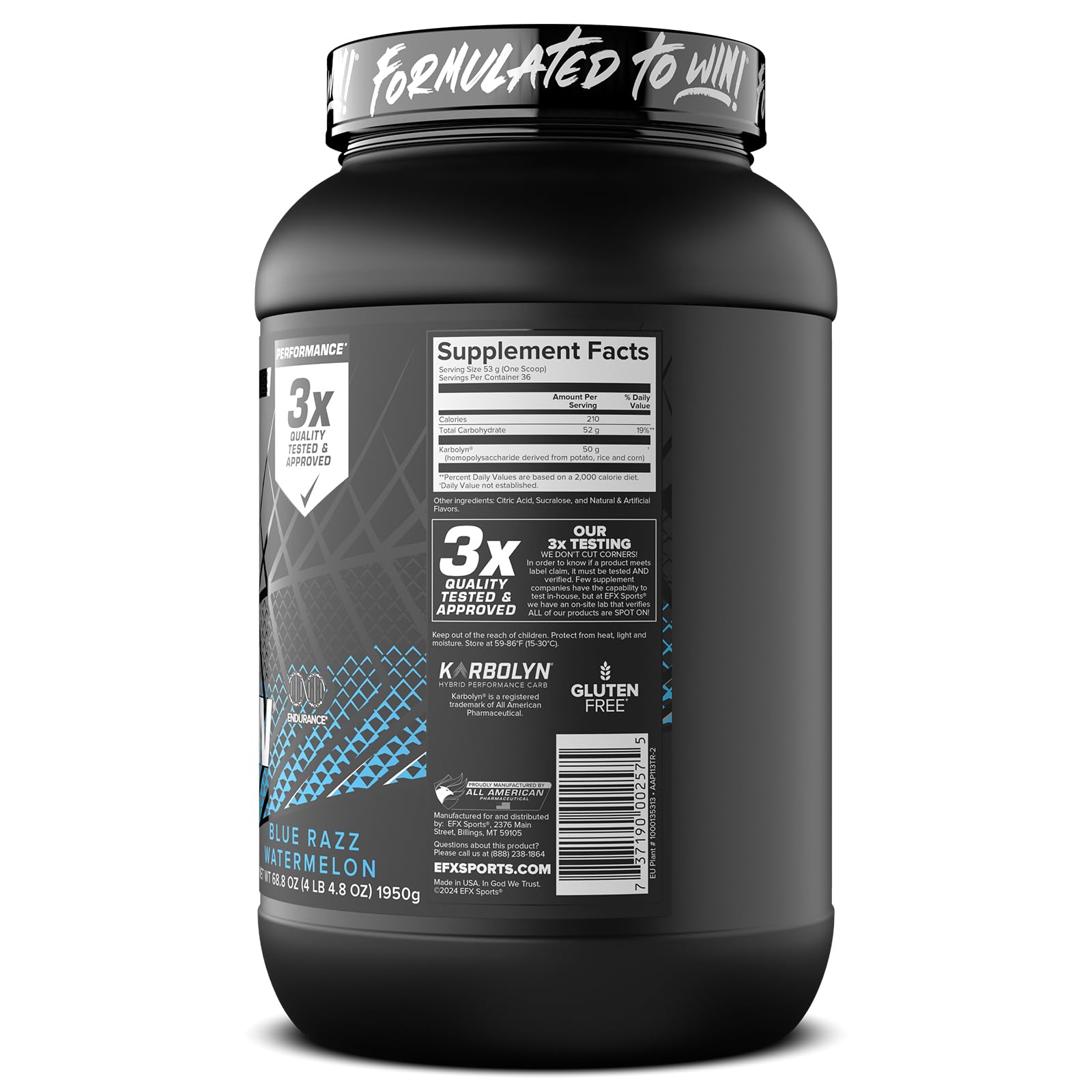 EFX Sports Karbolyn Fuel pre-workout-use shows fast fueling option.