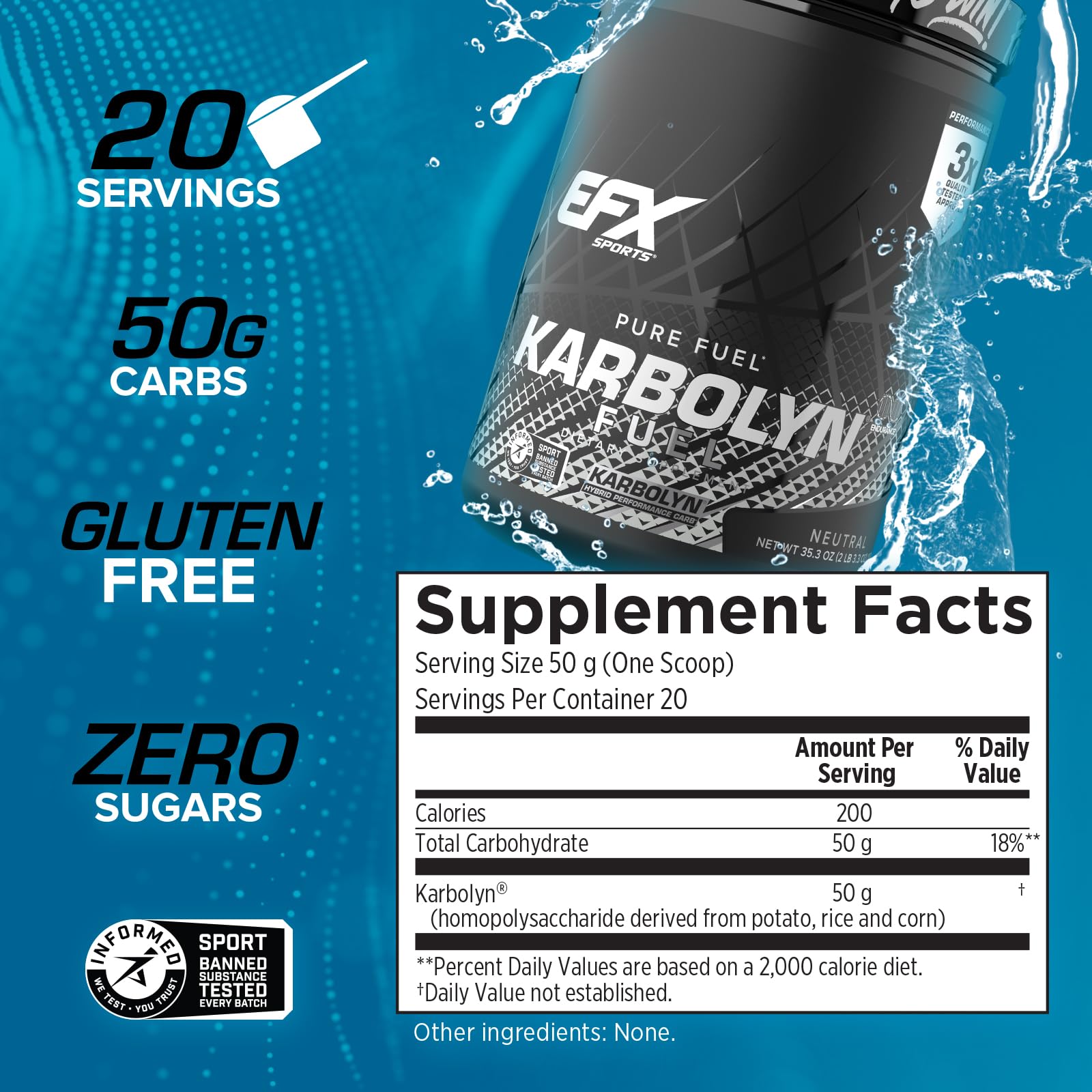 EFX Sports Karbolyn Fuel scoop and pour demonstrates quick mixing and convenient dosing.