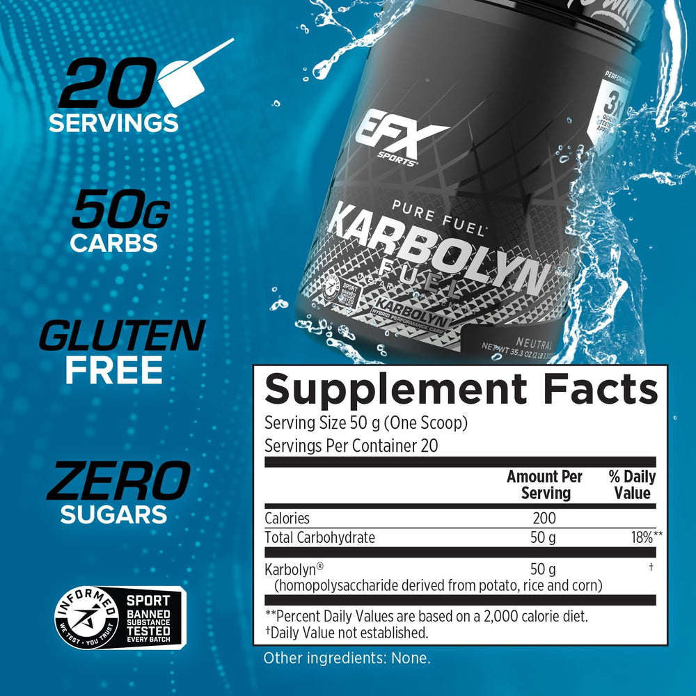 EFX Sports Karbolyn Fuel scoop and pour demonstrates quick mixing and convenient dosing.
