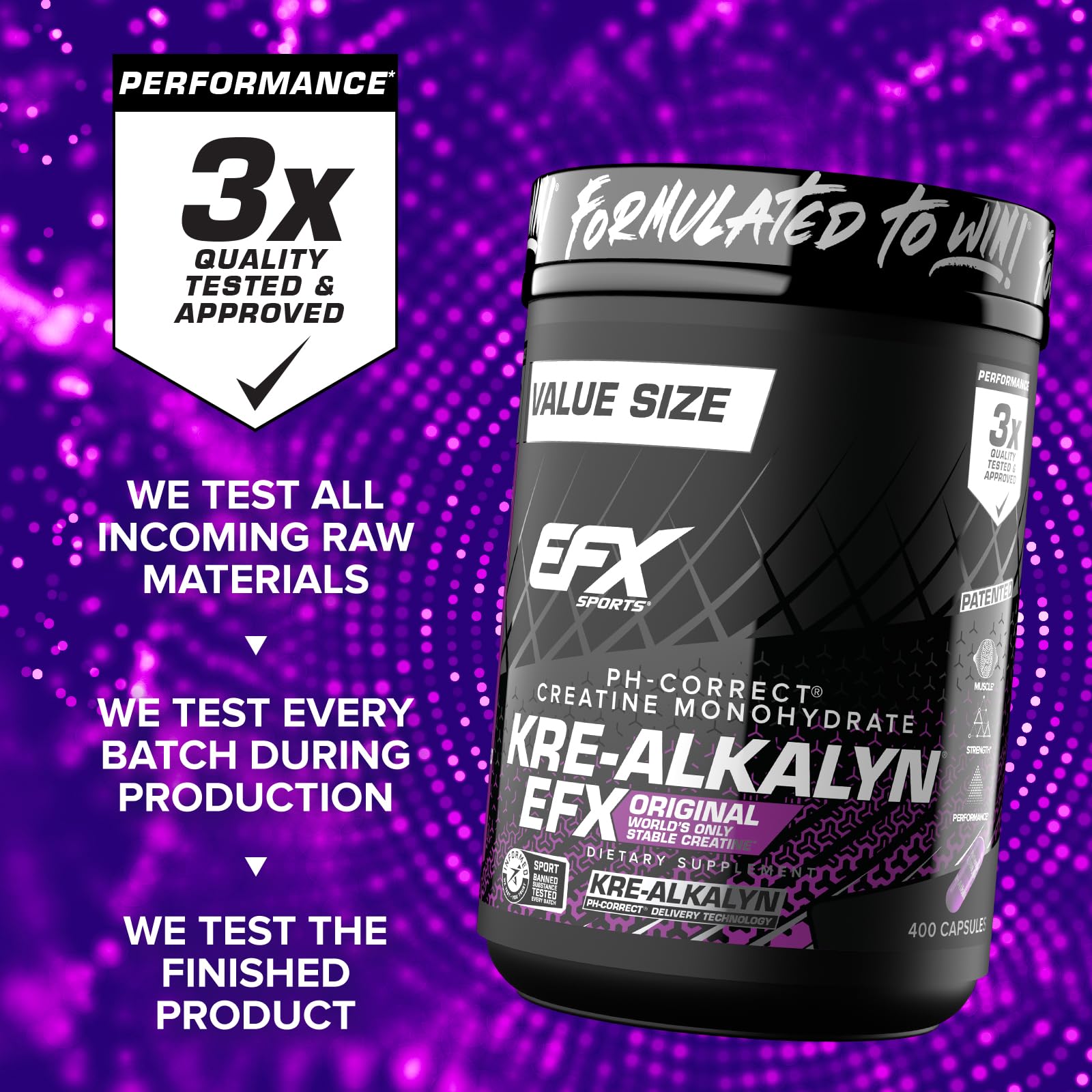 EFX Kre-Alkalyn EFX bottle on gym bench highlights ready-to-use creatine without loading