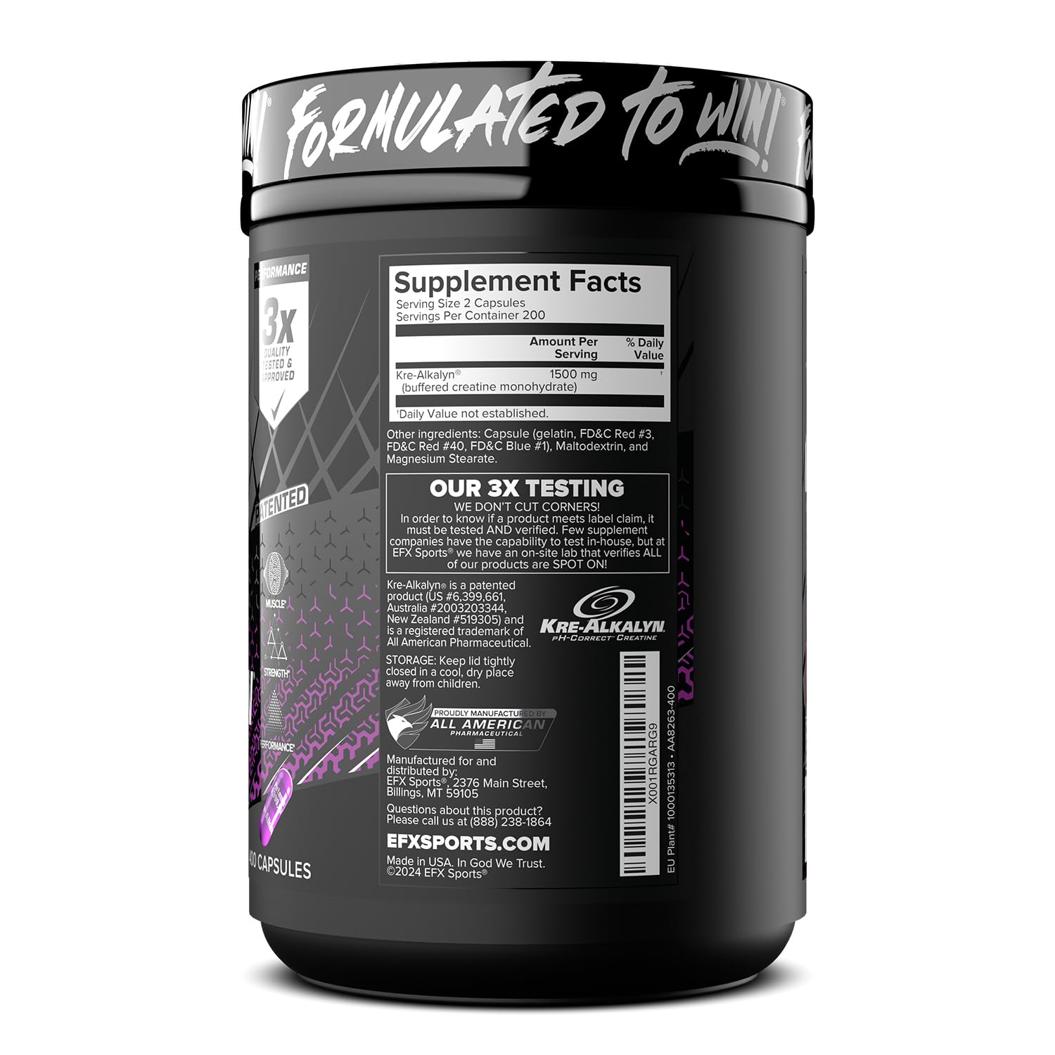 EFX Kre-Alkalyn EFX label showing ingredients and credibility with Dr. Golini reference
